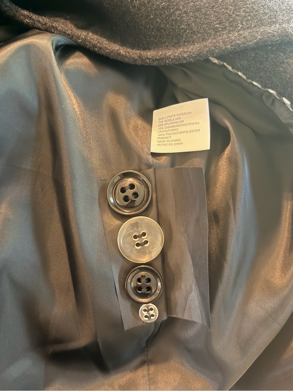 Wool Cashmere Peacoat Double Breasted Dark Gray Womens XS Quiet Luxury Old Money - Picture 7 of 7